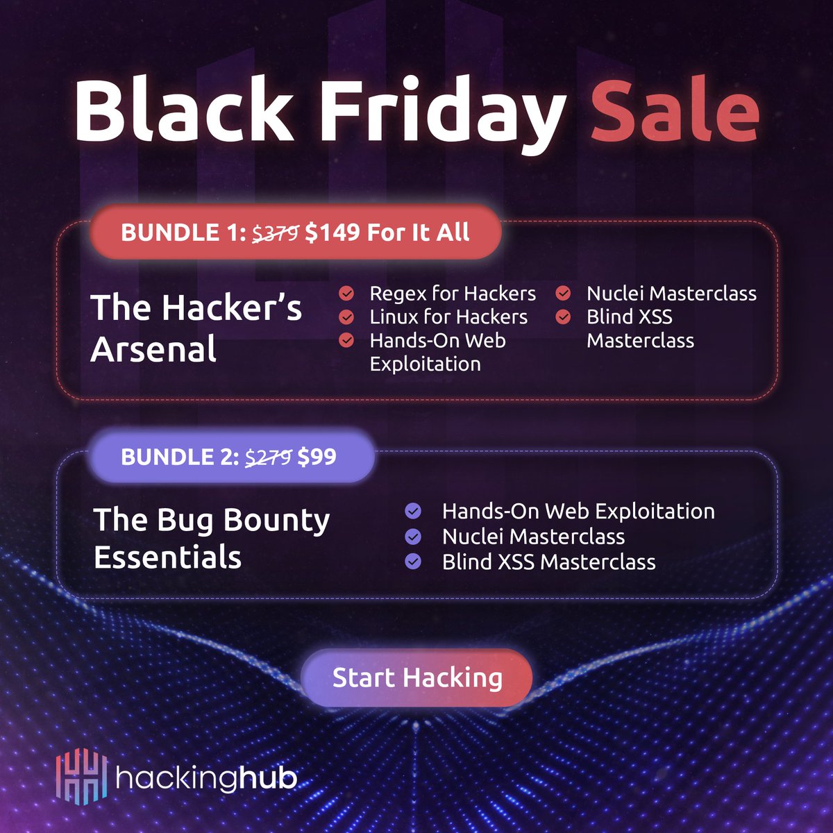 hackinghub_io's tweet image. This is your sign to master your hacking skills for 2026! 🚀

Our Black Friday Sale is LIVE with incredible deals.

✅Get started:

👤The Hacker&apos;s Arsenal:
hhub.io/2025blackfrida…
Voucher: 2025blackfriday

🐞Bug Bounty Essentials:
hhub.io/blackfriday202…
Voucher: blackfriday2025
