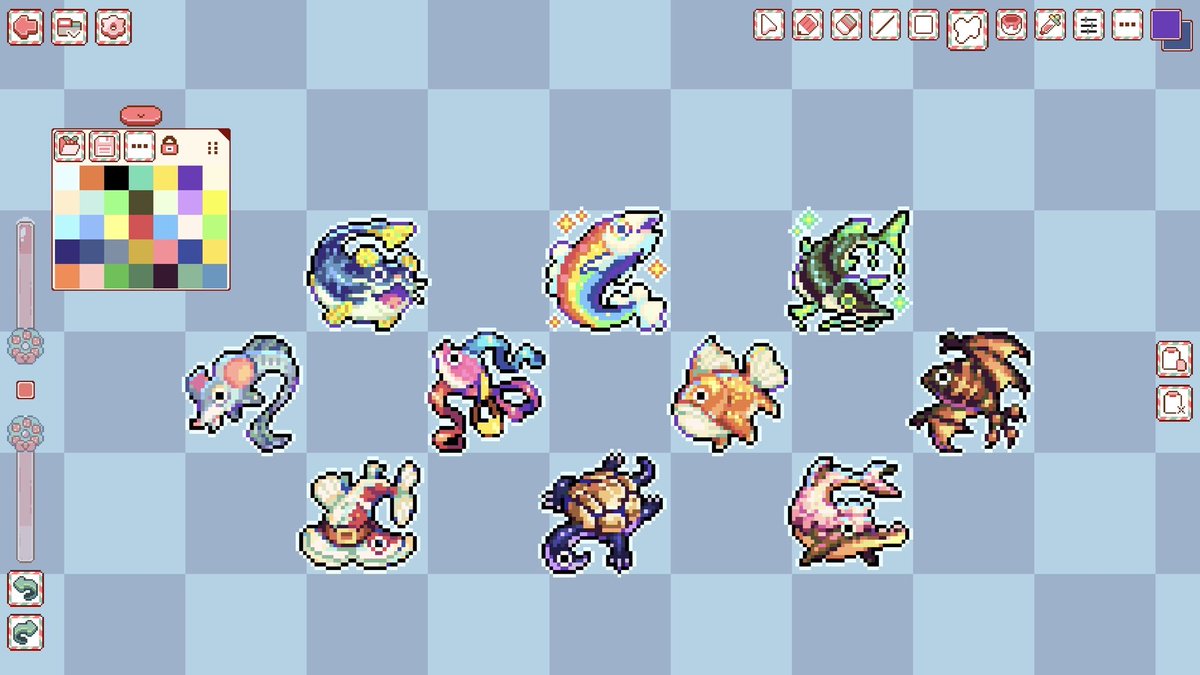Some fishes you can catch in-game! What should we name each species? ✨🐟🪄 #pixelart #indiedev