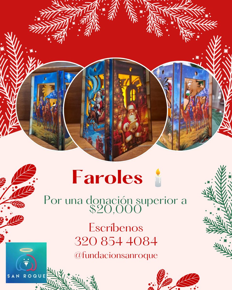 🎄 Faroles Navideños San Roque ✨

Tenemos estos hermosos faroles navideños en madera, súper resistentes y perfectos para iluminar la magia de la Noche de Velitas ⭐️🕯️.

Por una donación superior a $20,000 puedes llevarte uno y celebrar el 7 de diciembre con luz, amor y