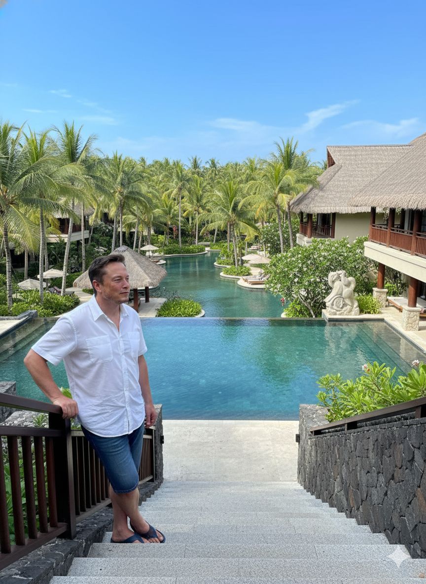 NanoBanana_labs's tweet photo. NO TIME FOR A STAYCATION? 😩✈️
don’t worry — @nanobanana_labs got you. 🚀

Steal the prompt below and CREATE YOUR REALISTIC STAYCATION PICS. 🌴🔥📸

Copy the prompt below and create your own photo like this 🫵

Bookmark 🔖 this now.

How to:
1. Open Gemini app
2. Click create image and upload your photo 
3. Copy and Paste the prompt below on      
    "Describe your image" section 
4. Click Generate button 
5. See the magic 🪄 

Follow @NanoBanana_labs for daily AI glow-ups & viral prompts 🚀 . Power of artificial intelligence, discover with nano banana

Prompt 👇
Man attached in the uploaded reference image ( Keep the face of the person 100% accurate from the reference image ) stands on a stone staircase overlooking an infinity pool. He white shirt and Denim Shorts. suggesting a resort setting. He is wearing a blue sandals. The man is positioned on the left side, slightly leaning against a wooden railing, and looking towards the middle-right. His expression is calm. The background features lush tropical greenery, palm trees, and a multi-tiered building with thatched roofs and a large swimming pool. A stone sculpture is seen on the upper level. The image is taken from a medium-shot in natural daylight. The sky is bright blue, giving a clear tropical feel. The composition includes a diagonal line from the staircase leading the eye to the pool and the scenery beyond, creating depth.