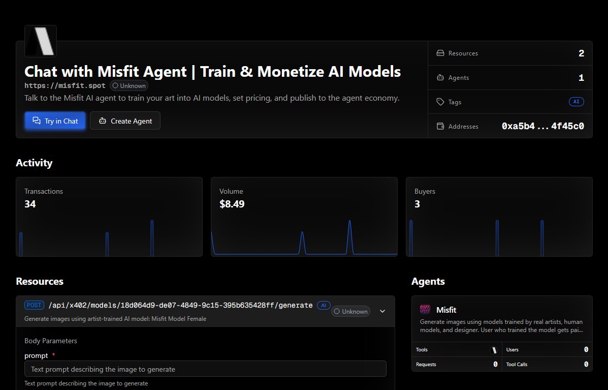 MisfitSpot's tweet image. On Misfit human models will earn every single time an agent generates an image using their likeness.

#AI #imagegeneration #x402 #Agents #modelling