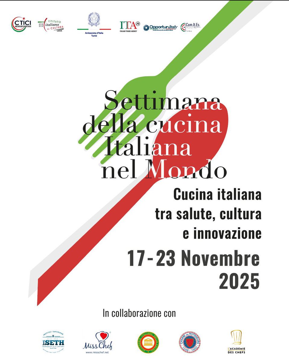 (1/2) Al via la Settimana della Cucina Italiana in Tunisia: un ricco calendario di iniziative per celebrare il patrimonio enogastronomico italiano e valorizzare il profondo legame culinario che unisce l’Italia e la Tunisia 🇮🇹🤝🇹🇳