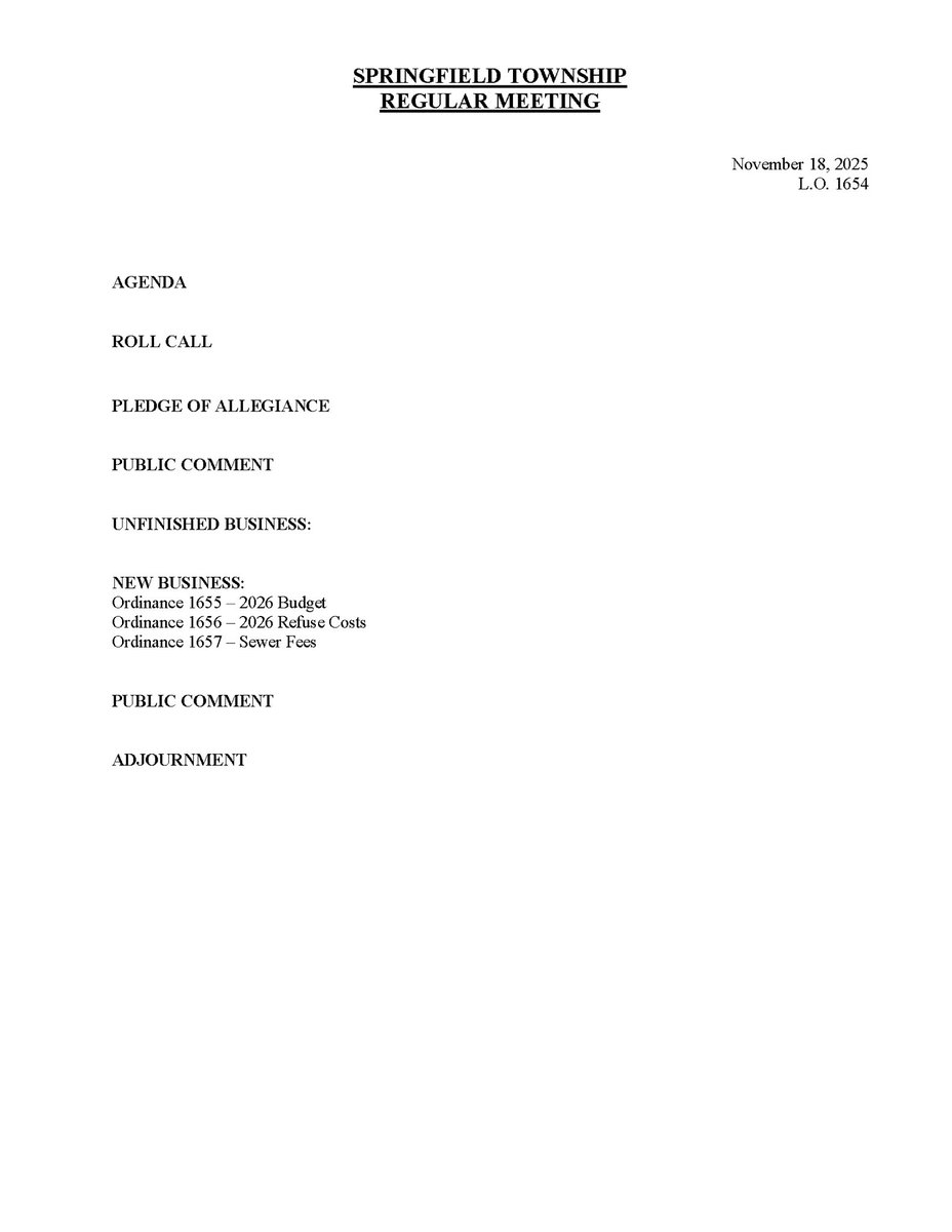 Springfield064's tweet image. Please see the attached agenda for the special meeting of the Springfield Board of Commissioners regarding the 2026 Budget, happening tomorrow night at 7:00PM at the Springfield Country Club. Agenda is subject to change.