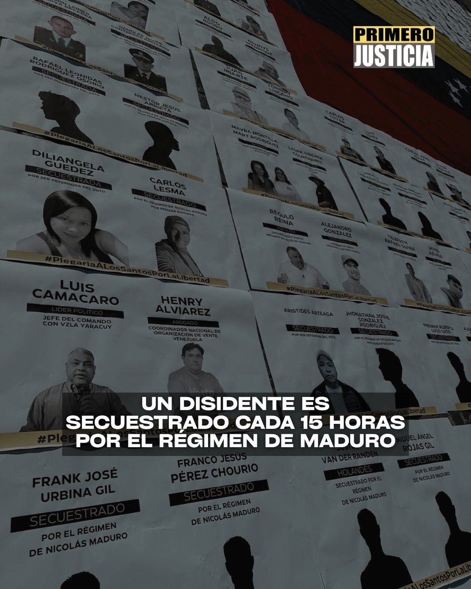 Pr1meroJusticia's tweet photo. Cada 15 horas un venezolano es secuestrado por el régimen de Maduro.

Desde Primero Justicia exigimos el fin de la persecución política, la liberación de todos los presos de conciencia y el reconocimiento pleno de la voluntad expresada el 28 de julio, camino indispensable para recuperar la dignidad de todos los venezolanos.

#JusticiaParaLosPresosPolíticos #LibertadParaTodosLosPresosPolíticos