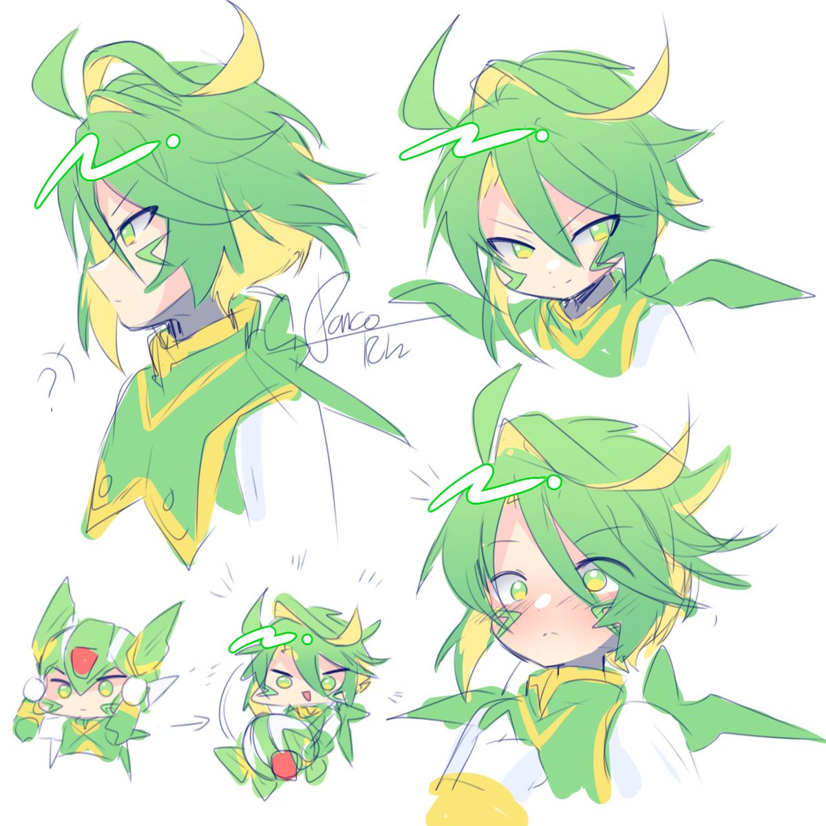 Panco_1812's tweet image. Some more helmetless Harpuia doodles because I want to get comfortable drawing his hairstyle