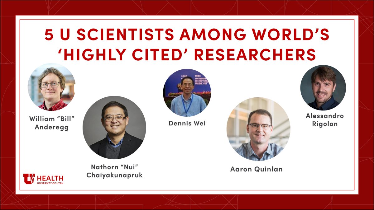 Congratulations to five <a href="/UUtah/">University of Utah</a> scientists, recognized as some of the most highly cited researchers in the world, whose work spans nearly every corner of campus! attheu.utah.edu/announcements/…
