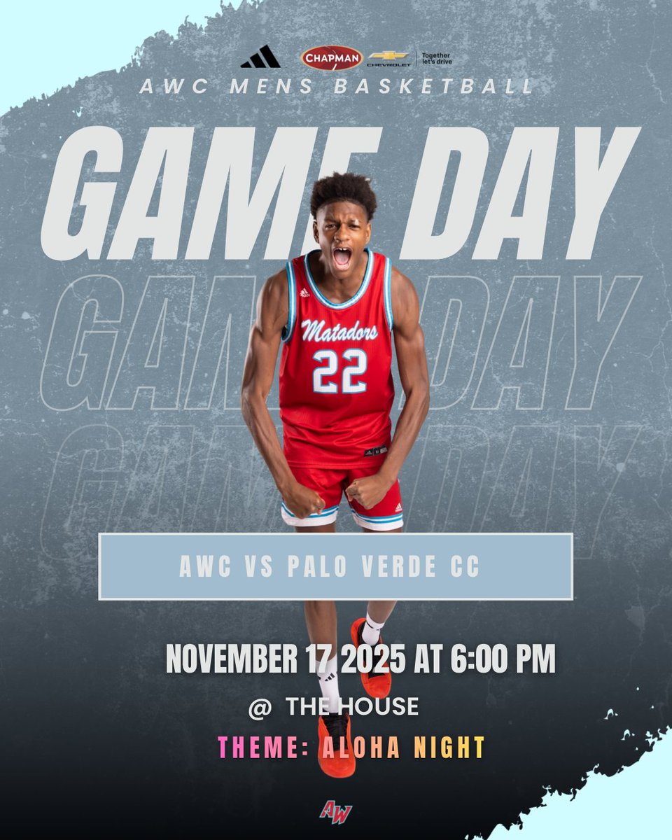 AWCMatadors's tweet image. 🏀GAME DAY🏀
🆚Palo Verde Community College
🕗6:00 pm
🏟️The House
📍Yuma, Arizona
📺 portal.stretchinternet.com/awcmatadors
#ForTheW #GoMatadors