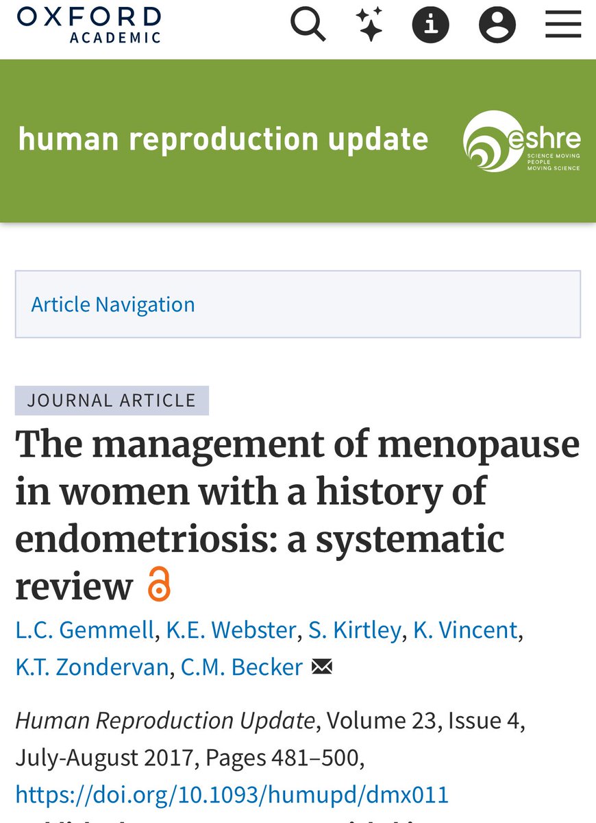 Management of menopause with hormone replacement therapy following surgery for endometriosis can be challenging.
Here are a couple of helpful reviews on the topic -
eshre.eu/guideline/endo…
and
academic.oup.com/humupd/article…