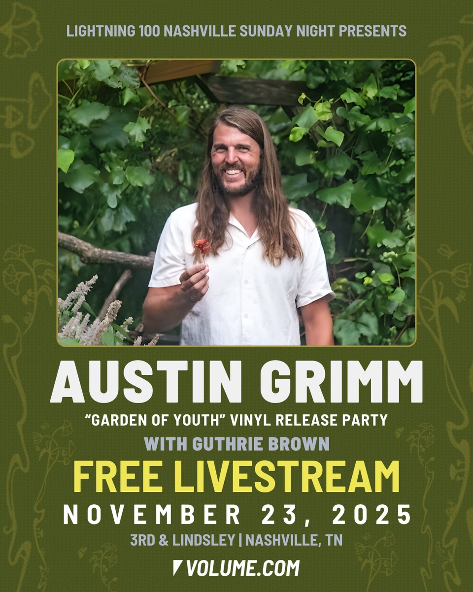 GetOnVolume's tweet image. Can’t make it to @3rdandLindsley tonight? No problem — we’re bringing @Lightning100’s #NashvilleSundayNight straight to you! 🎸
Catch @AustinGrimmmm &amp;amp; Guthrie Brown live on @GetOnVolume for FREE ⚡
Kick back, turn up the volume, and enjoy the show 👉 volume.com/lightning100/
