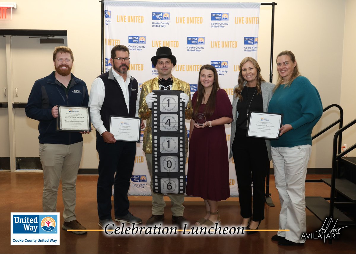 NortexComm's tweet image. Cue the applause👏🎬Our employees raised $𝟭𝟰,𝟭𝟬𝟲 as a Pacesetter for your Cooke County United Way:
⭐ Pacesetter Award
⭐ Arley Daurity Award- 100% participation
⭐ Community Excellence Award- $100 per capita &amp;amp; over 80% participation
 #MondayMotivation #SupportLocal