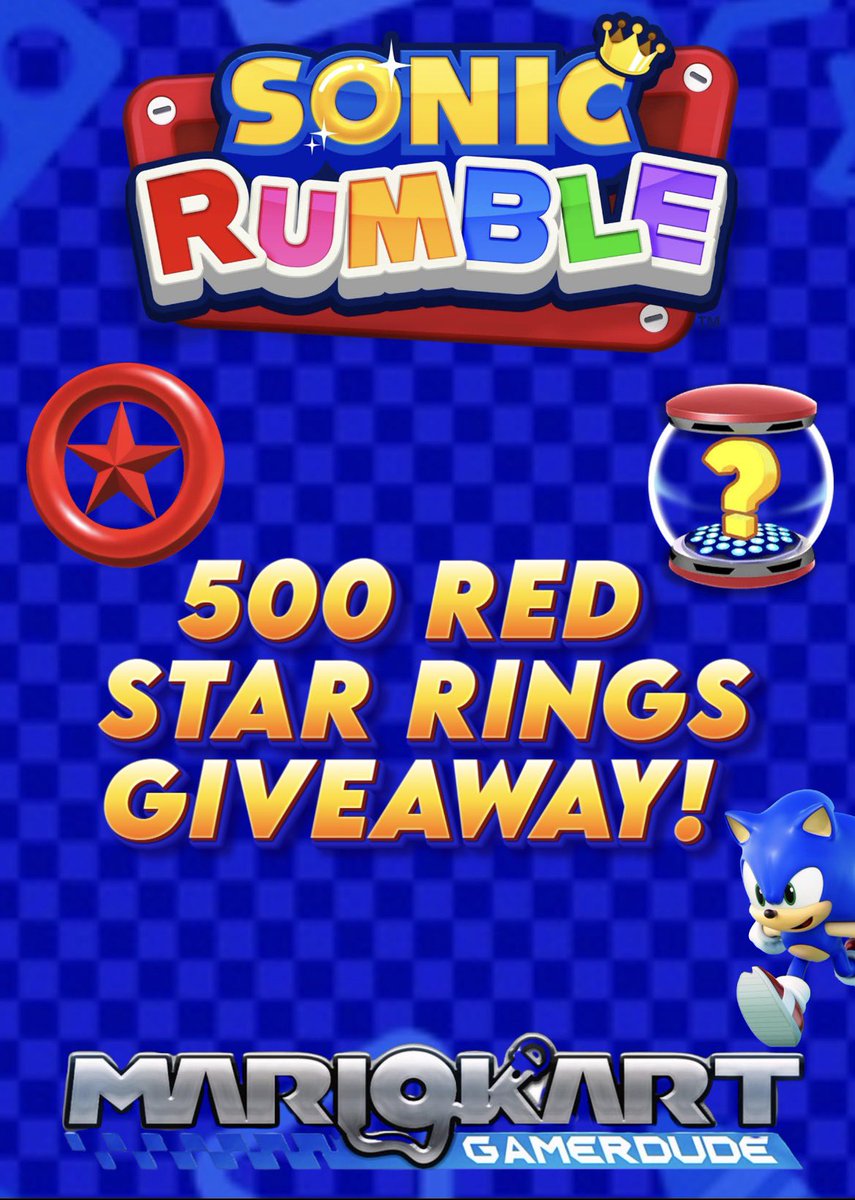 Sonic Rumble Fans, I have GREAT news! 

Being a part of the Creator program, I have 5 codes to give away for 500 red star rings!

To enter this giveaway, reply to this post and I’ll put your name in the roulette, this giveaway ends December 16th!

GOOD LUCK TO ALL! <a href="/Sonic_Rumble/">Sonic Rumble</a>