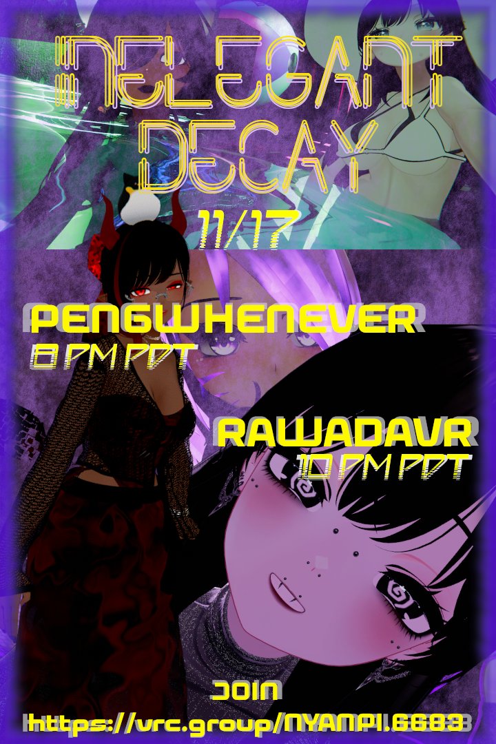 rawadavr's tweet image. #ぶいちゃ #ぶいちゃゴス #品もない減衰 #VRChat #VRGoth #InelegantDecay

今晩ペングちゃんと盛り上がろฅ( ̳• ·̫ • ̳ฅ)にゃ♡

LFG tonight with PengWhenever meow!!