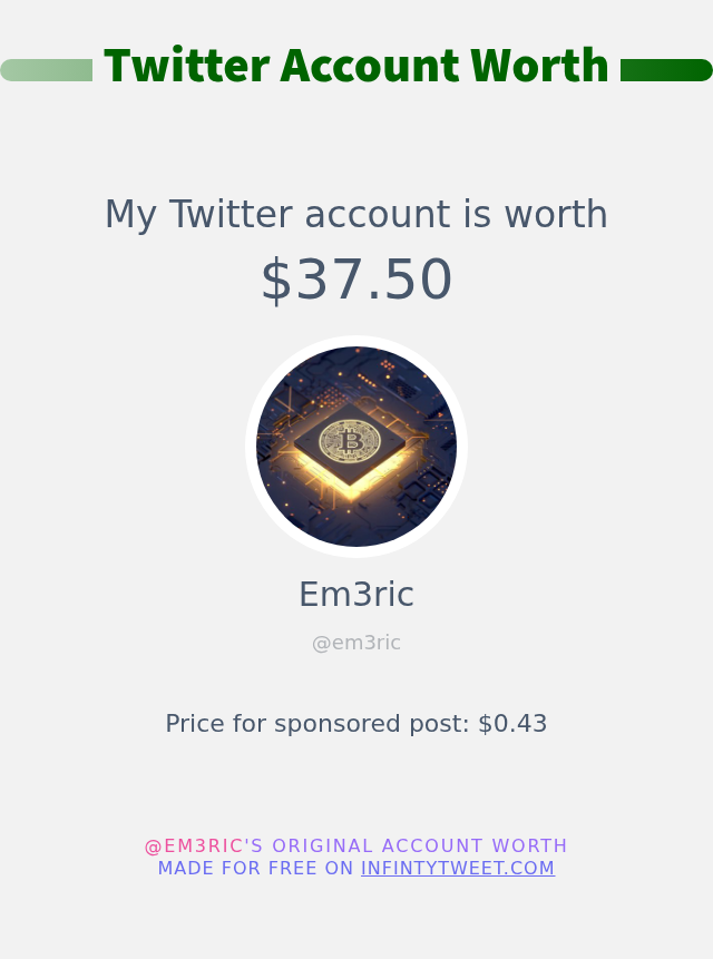 em3ric's tweet photo. My Twitter worth is: $37.50

➡️ https://t.co/TwBZdqgcdw https://t.co/5s2OnWUxC1
