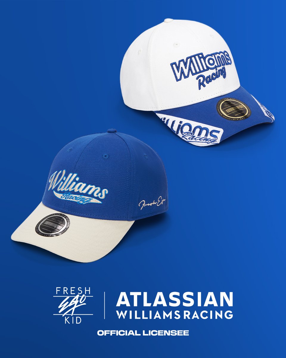 WilliamsF1's tweet photo. A bold, limited-edition cap delivering a fresh take on motorsport style 🧢 

Shop the @FRESHEGOKID x Williams Racing range now: https://t.co/sD3rC8KV0i https://t.co/BI7ODYWHEG