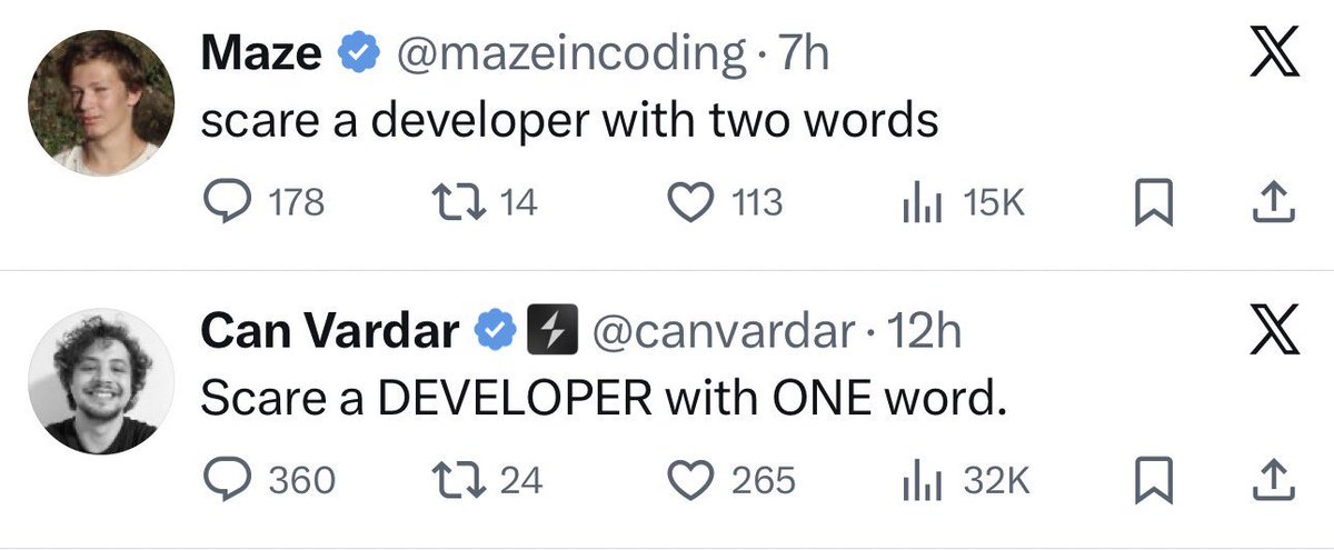 florinpop1705's tweet image. Scare a developer with zero words