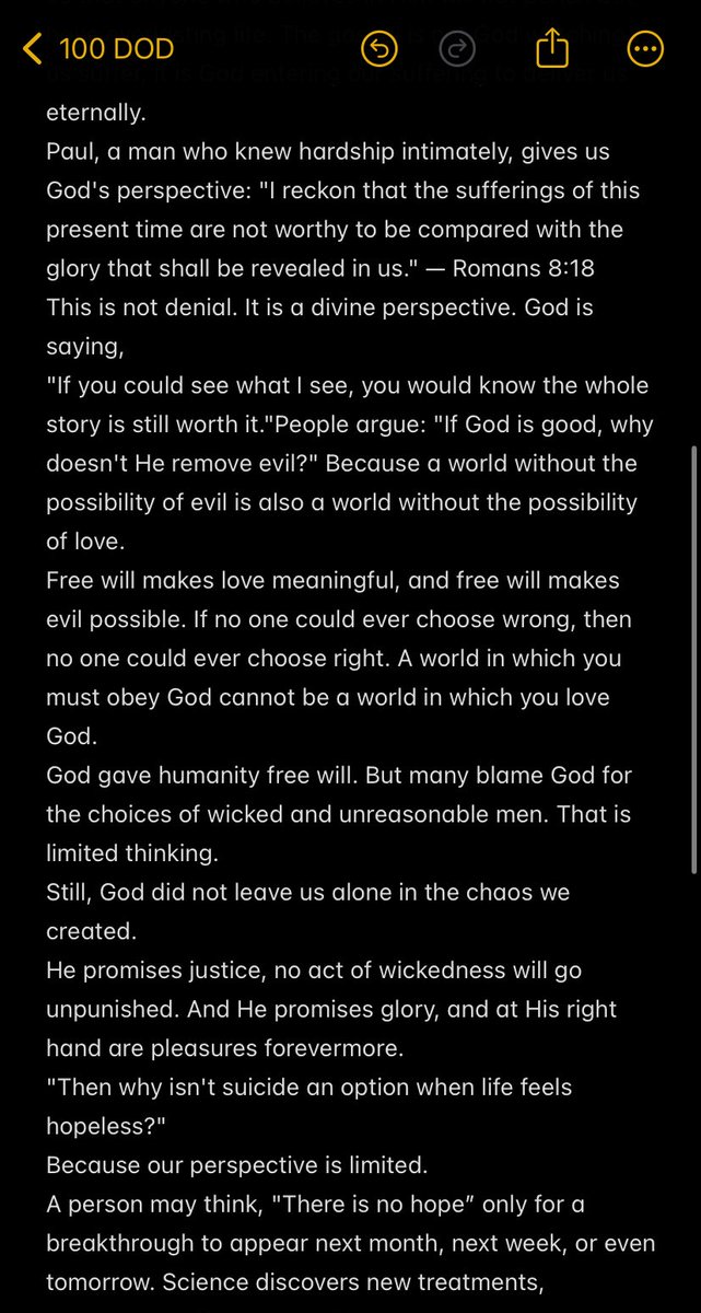 Modupeoluwa_D's tweet photo. #100DOD day 96…
When God created humankind, He knew the story in advance; Humans would fall. Sin would enter the world. Death, war, injustice, and wickedness will follow and yet, He still created us. Why? Because love makes a risk worth taking📌
.
.
.
#100DODNOTES
 #streaking https://t.co/Vo9ldSbwm8