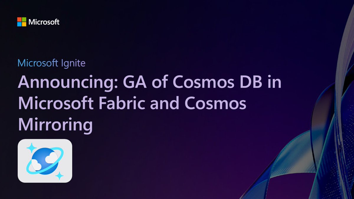 AzureCosmosDB's tweet image. GA: Cosmos DB in Microsoft Fabric + Cosmos Mirroring!
Zero ETL, real-time analytics, vector indexing, and reverse ETL—all in one platform.
Details 👉
msft.it/6014tP6BE
#MSIgnite #AzureCosmosDB #MicrosoftFabric #AI