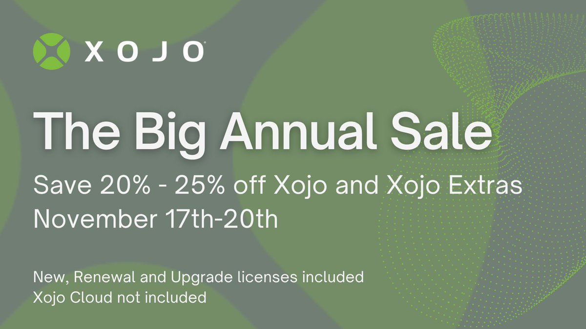 xojo's tweet image. 9 hours left to save 25% on all Xojo license types - New, Renewals and Upgrades - plus 25% off all Xojo Extras from developers like @MBSPlugins, @graffitisuite and @AprendeXojo. 

xojo.com/store