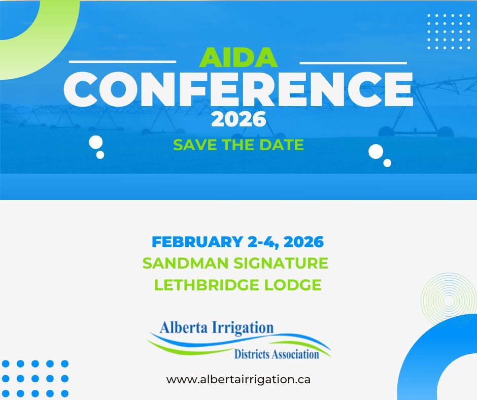 abirrigation's tweet photo. SAVE THE DATE!

The 2026 AIDA Conference will be happening from February 2-4 in Lethbridge. 

Registration will open soon, so stay tuned to our channels for more information. https://t.co/fqYlZThq5i