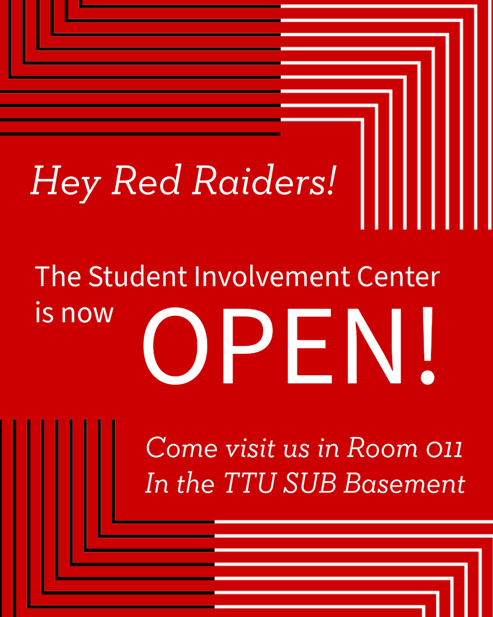 TTUStudentOrgs's tweet image. 🎉 We’re BACK, Raiders! The Student Involvement Center is officially open again! 

Need a space to plan, prep, or just hang out with your org? This spot is for student organizations only, so grab your members and stop by! 

#GetInvolved #TTUStudentLife #StudentInvolvement