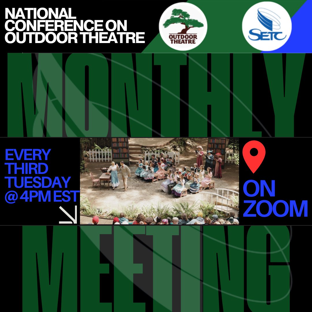 SETCTweet's tweet image. 🎭🌿 Join the National Conference of Outdoor Theatre (NCOT) Monthly Call! 🌿🎭
📅 Next Meeting: Tuesday, November 18th, at 4 PM (ET)
A great way to connect with outdoor theatre professionals nationwide.
Want to Join? Contact info@setc.org for the link!

#NCOT #SETC