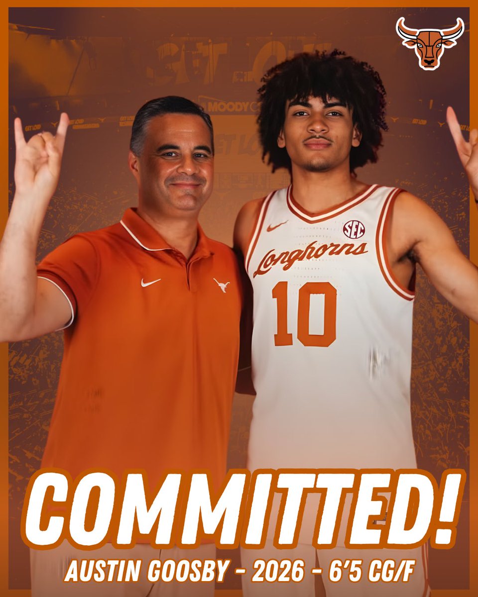 ontexasfootball's tweet photo. BOOM! Five-star combo guard Austin Goosby (Melissa, Tex.) has committed to Texas. 

The 6-5, 186-pounder chose the #Longhorns over Duke, BYU and Baylor. 

Follow OnTexasBasketball on IG @ https://t.co/m3PICb8pwm https://t.co/DR0ODv9hhF