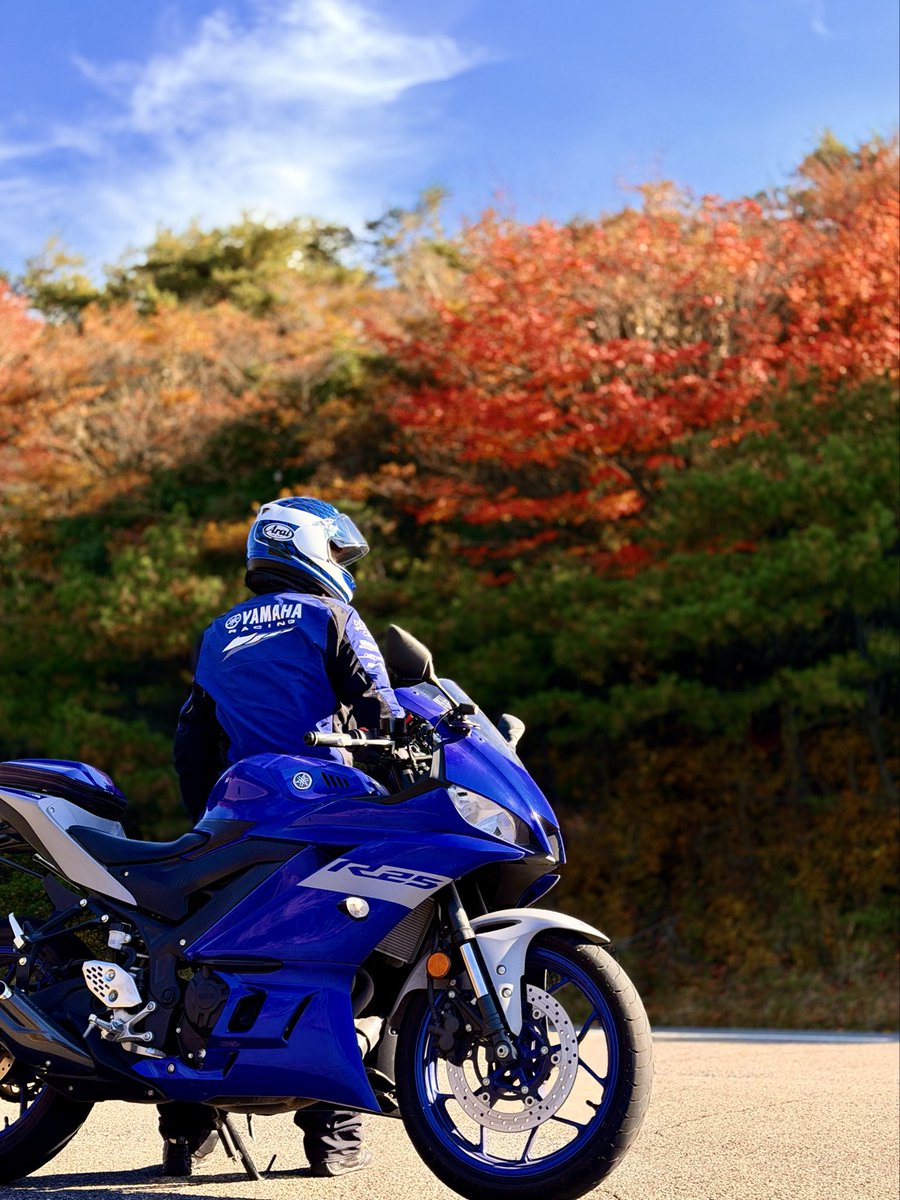 南国 鹿児島にも 訪れた… 秋

… … …

紅葉の 赤

下層の 緑

青空とバイクの 青…

彩りの帯が  綺麗でした