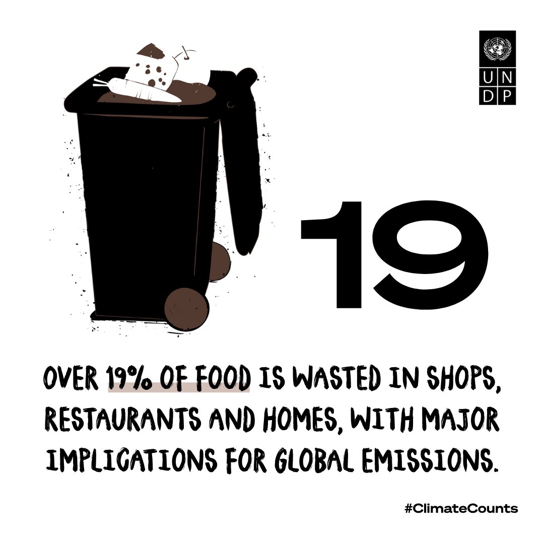 1️⃣9️⃣ | #ClimateCounts

DYK over 19% of food is wasted in shops, restaurants and homes, with major implications for global emissions?

🟰 Discover 30 numbers that explain the climate crisis: go.undp.org/ClimateCounts

#COP30