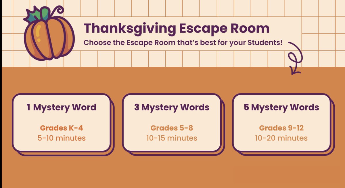 KyleNiemis's tweet image. Alright folks, here’s the @waygroundai Thanksgiving Escape Room I made for anyone who&apos;s interested! 🔓🦃

All the work is done for you so you can turn any quiz you&apos;re already using into a fun escape room. Here you goooo! 😀
docs.google.com/presentation/d… 

Enjoy! 
#edtech #edchat…