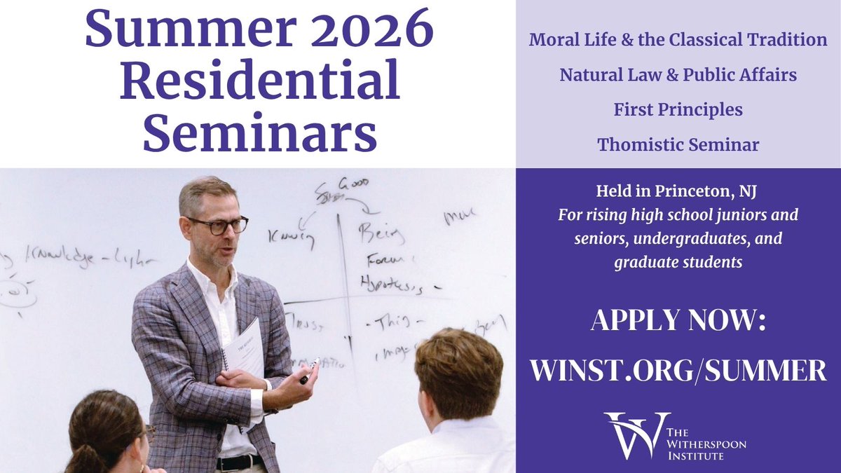 WitherspoonInst's tweet image. Summer Seminar applications are open.
Serious study. Real friendship. Depth over noise.
For rising HS juniors &amp;amp; seniors, undergrads, and grads.
Link in first reply.