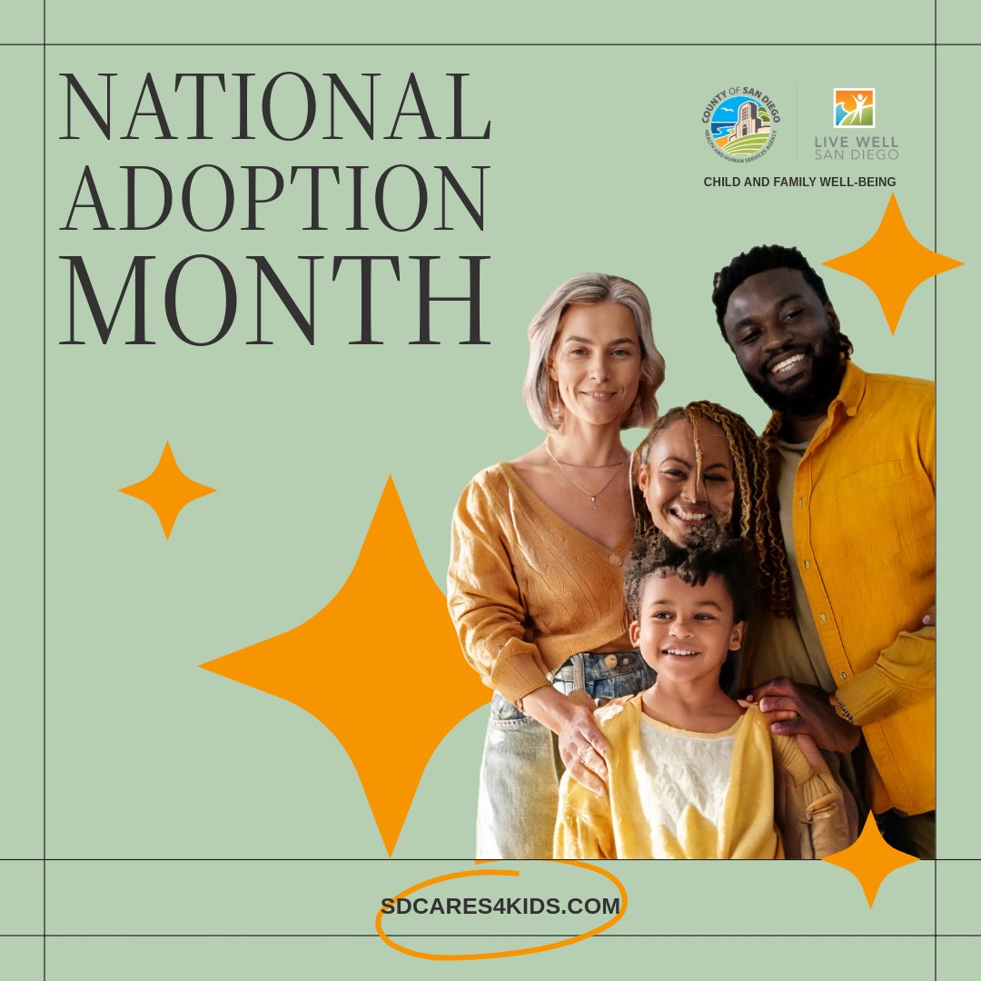 SDCountyHHSA's tweet image. November is #NationalAdoptionMonth! Youth in foster care excel when they are in supportive, loving homes. Can you open your heart and home? To find out how you can become a resource family to a child in foster care, visit sdcares4kids.com  

#FosterCare