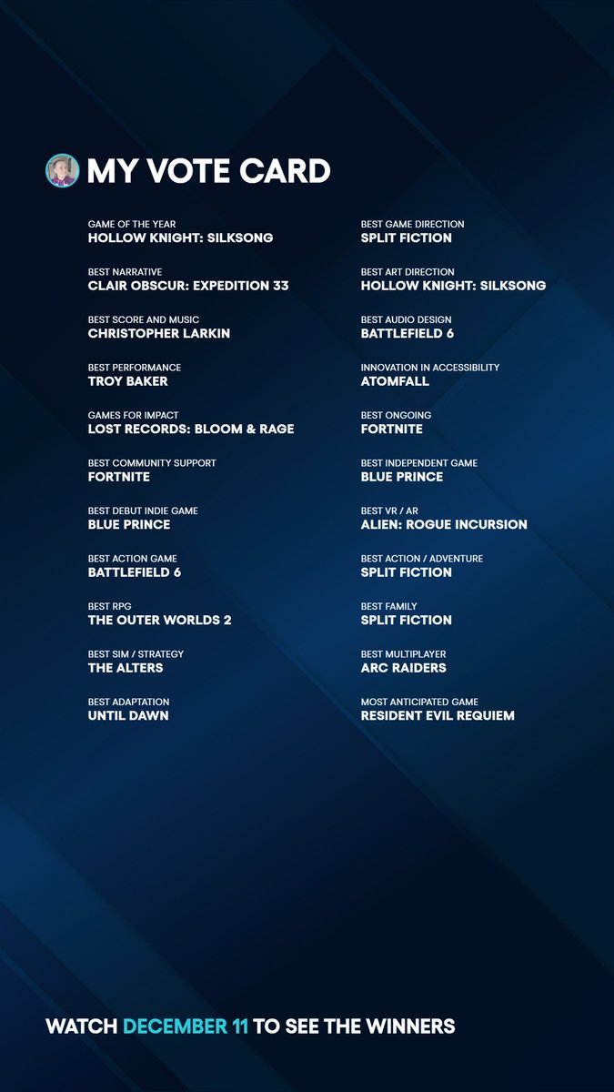 CSSPrincess's tweet image. Show me yours!

* Picked The Outer Worlds 2 in Best RPG mostly because I&apos;m almost certain Avowed doesn&apos;t stand a chance, even tho that game lives rent-free in my head. Next to TOW2 with the Purpleberry Krunch.

Obsidian ♥.♥