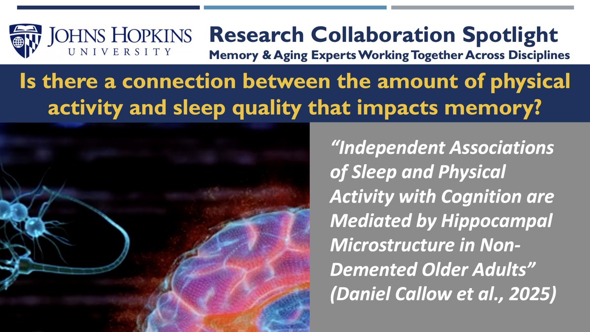 JH_Memory_Aging's tweet image. #MemoryMonday #AlzheimersDiseaseAwareness
#JHMemoryResearch
Are physical activity and sleep linked to better brain health?

There is increasing evidence that potentially modifiable lifestyle factors, including sleep and physical activity, are associated with late-life cognitive…
