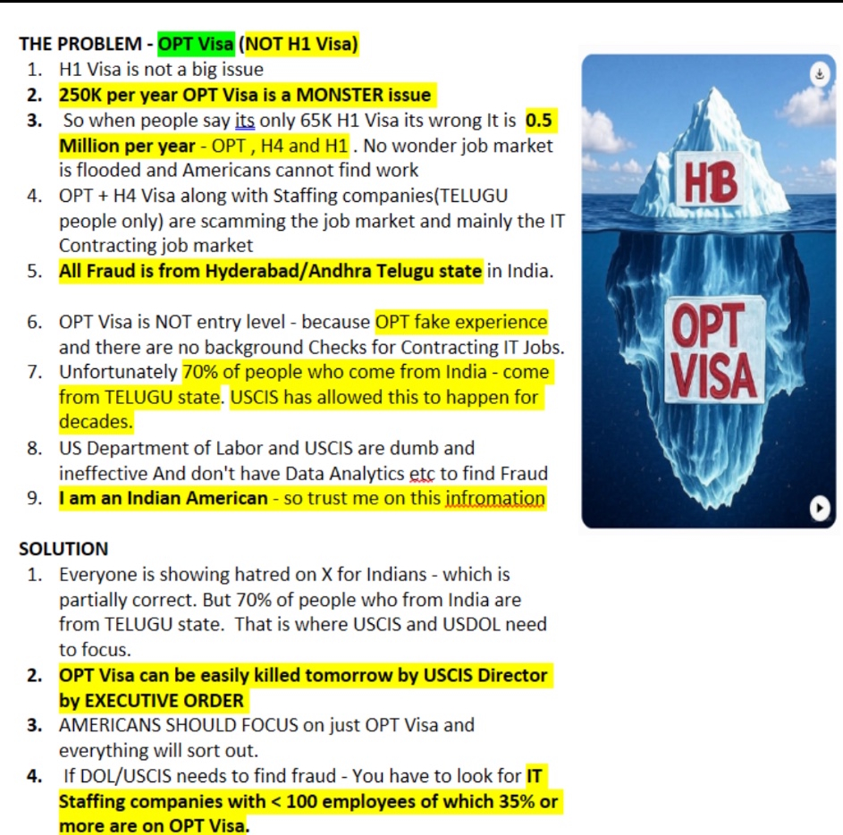 GenPatriot_'s tweet image. Please help with the 250k OPT visas granted yearly!!  OPT workers don’t count toward any visa cap

Employers pay no payroll taxes for OPT workers—saving thousands per hire

OPT easily transitions into H1B without paying $100k fee.

Companies have an incentive to hire OPT workers…