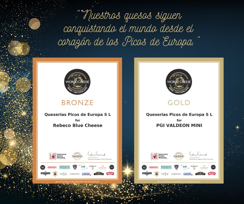 🎉 Queserías Picos de Europa triunfa en los #WorldCheeseAwards 2025-26:
🏅 Oro — Valdeón Mini IGP 🥉 Bronce — Rebeco Blue Cheese
Orgullo para Valdeón, para León y para nuestra tradición quesera. Seguimos llevando el sabor de los #PicosdeEuropa al mundo. 💙
#QuesoValdeón