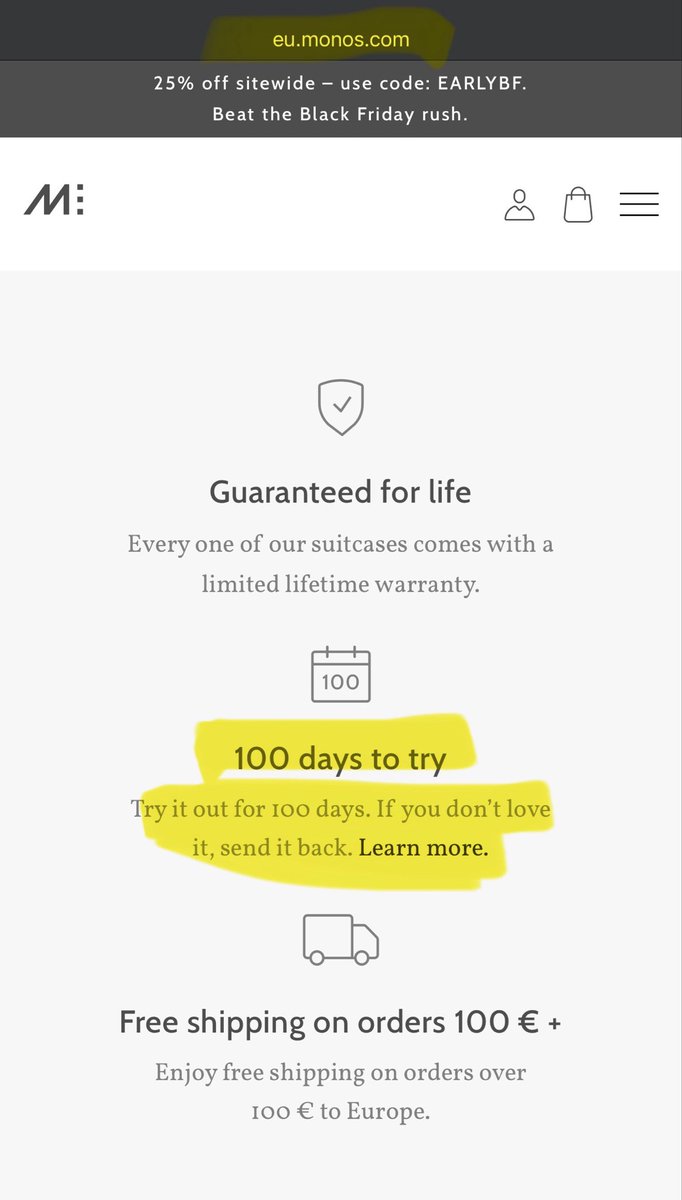 Clement__mp's tweet photo. I placed an order on @MonosTravel https://t.co/3E8tPZBswK and it says that returns are possible.

Except that the site dedicated to returns from Europe https://t.co/7NnmsRjd6X doesn’t work and no solution is offered to me.

The possibility of making a return would be a lie? https://t.co/llITiIasPh