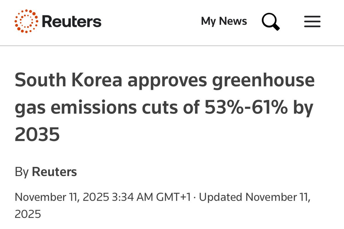 jakubwiech's tweet image. Korea Południowa przyjęła nowy cel klimatyczny.

Koreańczycy chcą w 10 lat ściąć emisje o 53-61% w stosunku do poziomów z 2018 r.

Korea Płd. powinna jak najszybciej opuścić Unię Europejską, bo zamorduje swoją gospodarkę!