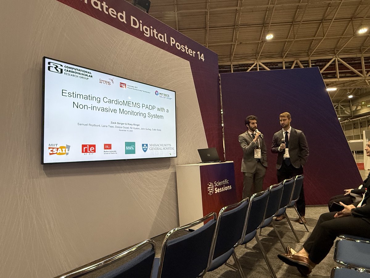 AIHealthMIT's tweet image. At #AHA25, Zack Berger &amp;amp; Roey Ringel presented their latest work using CHAIS, a noninvasive deep learning model that analyzes ECG signals, to predict PADP w/ high accuracy, demonstrating improved heart failure prediction. ahajournals.org/doi/abs/10.116…