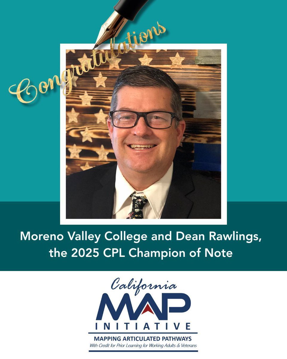 RCCDistrict's tweet image. RCCD congratulates Moreno Valley College on being recognized for advancing Credit for Prior Learning! Special shout-out to Dean Phillip Rawlings, one of only 16 statewide 2025 CPL Champions of Note. 🎉

#RCCD #MVC #CreditForPriorLearning #StudentSuccess