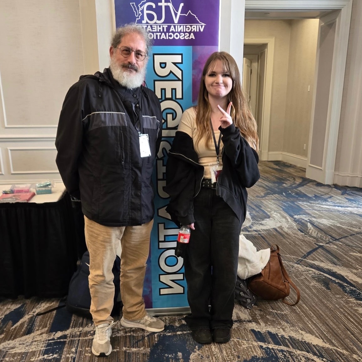 CommunityHS's tweet image. Sarah and Les traveled to Norfolk for the VTA conference. Sarah shares &quot;I loved the trip, it was a once in a lifetime experience. Being able to talk to all those colleges and see other schools productions felt like a dream. I wouldn’t have traded this for the world!&quot;