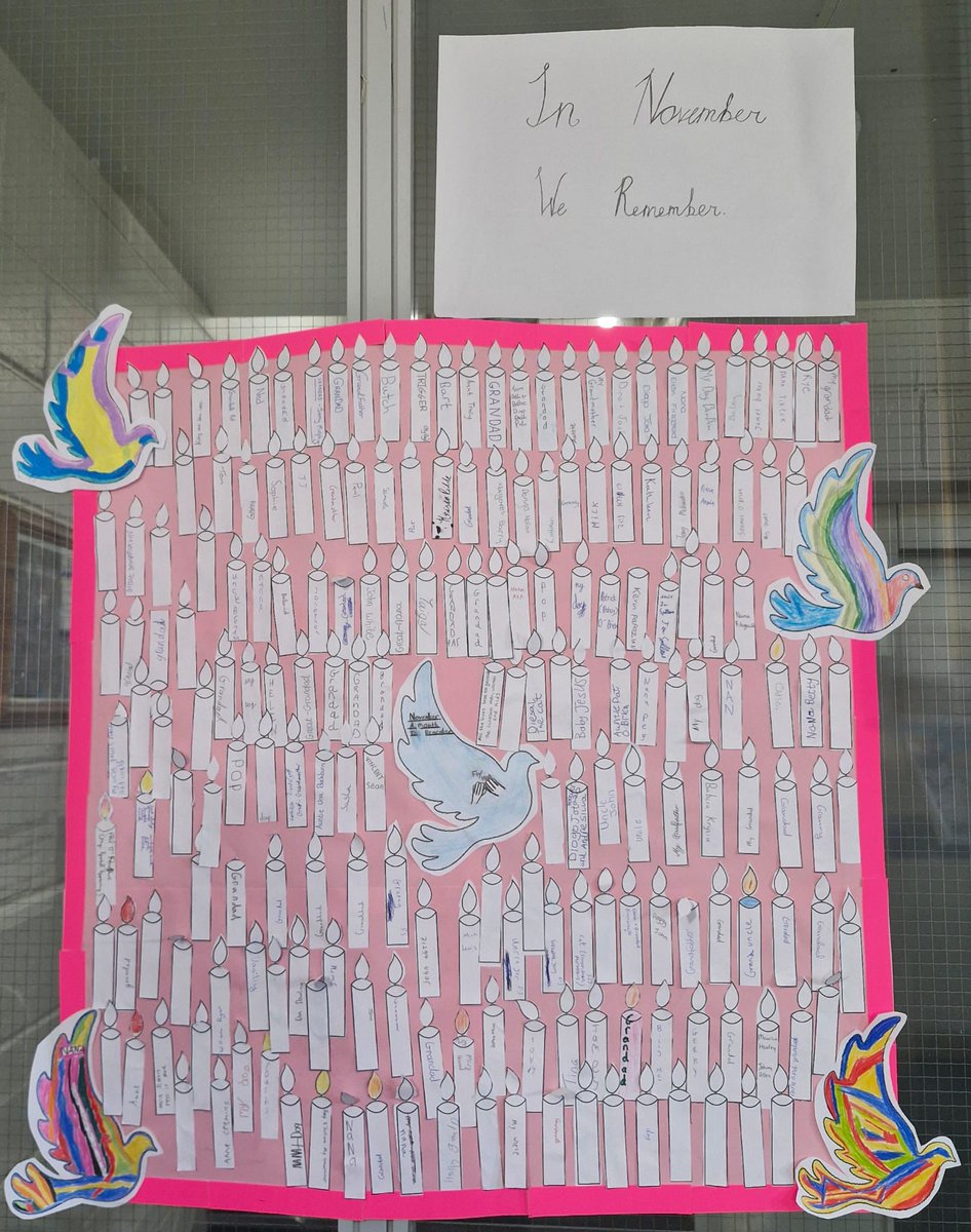 In November we remember all those in the school community who have passed. Many thanks to Mr O’Neill and the Religion Department for organising this beautiful remembrance poster in our sacred space by the TY Room. #InNovemberWeRemember