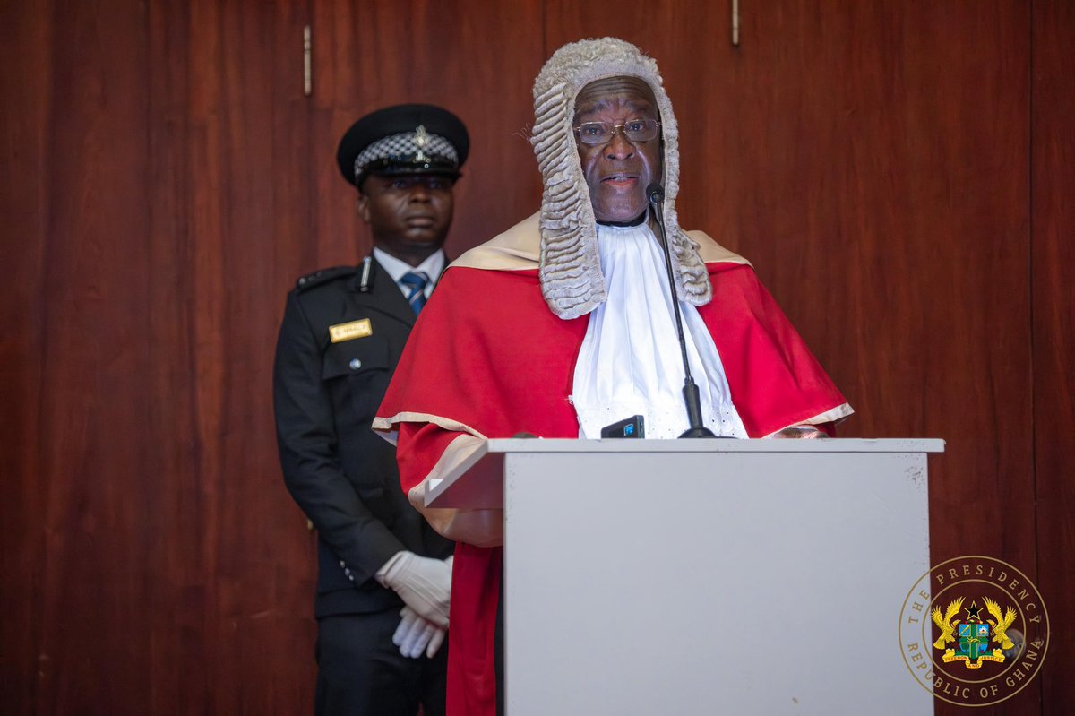 GhanaPresidency's tweet image. President Mahama swears in New Chief Justice, Justice Paul Baffoe Bonnie
