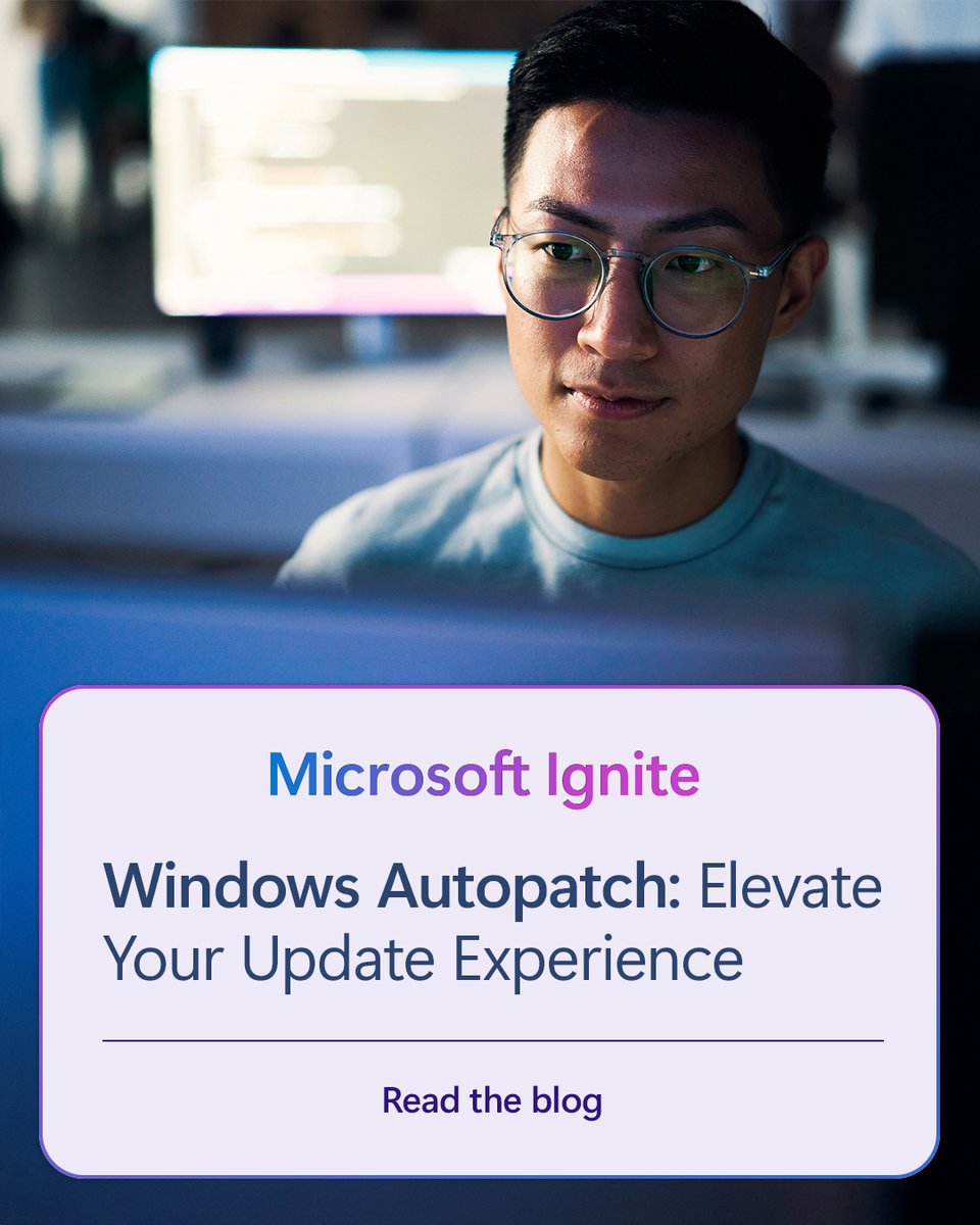 MSWindowsITPro's tweet image. The future of updating Windows is intelligent, secure, and automated.

Newly enhanced Windows Autopatch improves update readiness, quality update controls, and recovery. 

Learn about better visibility, proactive resolutions, and flexible deployment policies:…