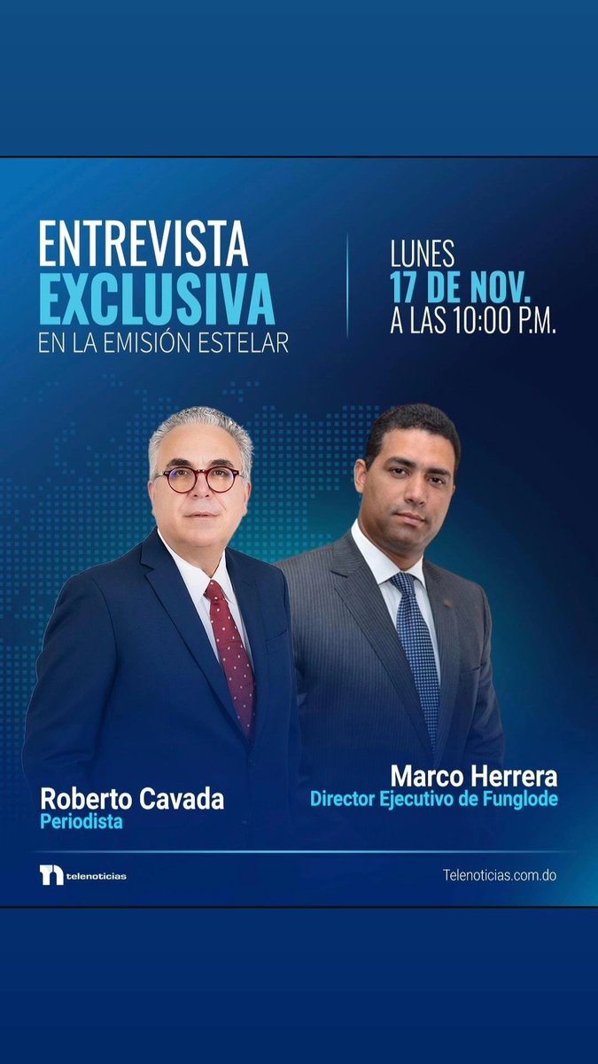 FUNGLODE's tweet image. #EntrevistaExclusiva a Marco Herrera, director ejecutivo de Funglode, en la emisión estelar de @rcavada.

Hoy, lunes 17 de noviembre, a las 10:00 p.m. por @telesistema11rd.