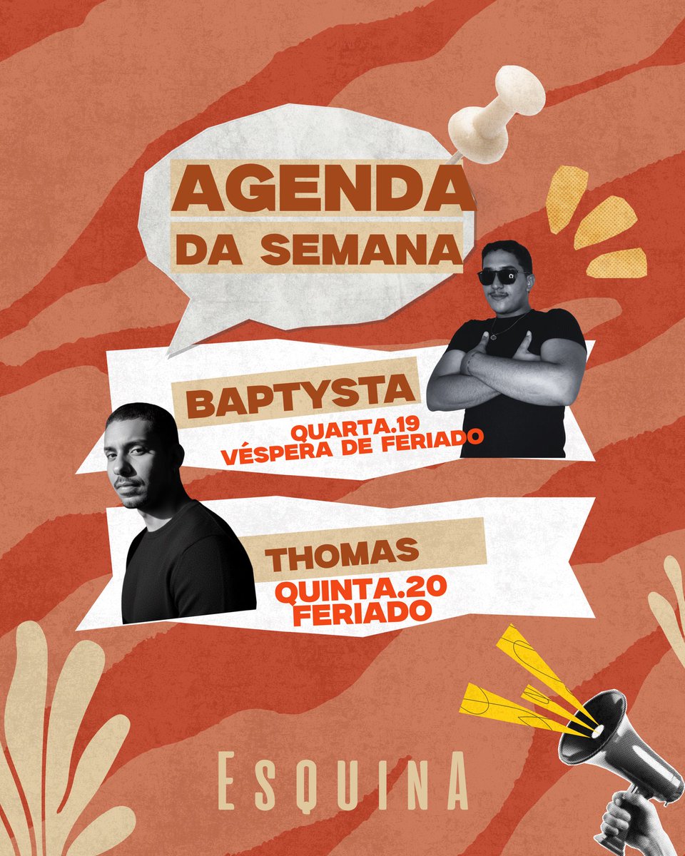 Esquinabar1's tweet photo. Semana daquele jeito: recheada!
Quarta tem DJ @o.baptysta na véspera de feriado.
Quinta o feriadão é do DJ @thomassoubreira.
Sextou com DJ @aleilton_s 
E sábado é DJ @iambaarb, direto de São Luís, garantindo aquele set. https://t.co/pPGLhJfq5h