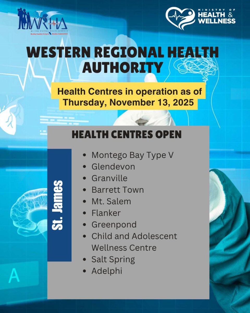 Wrhaja's tweet photo. Please note the health centers that are currently open and offering services in the Western Region as of Thursday November 13, 2025. https://t.co/wzrQRb572Q