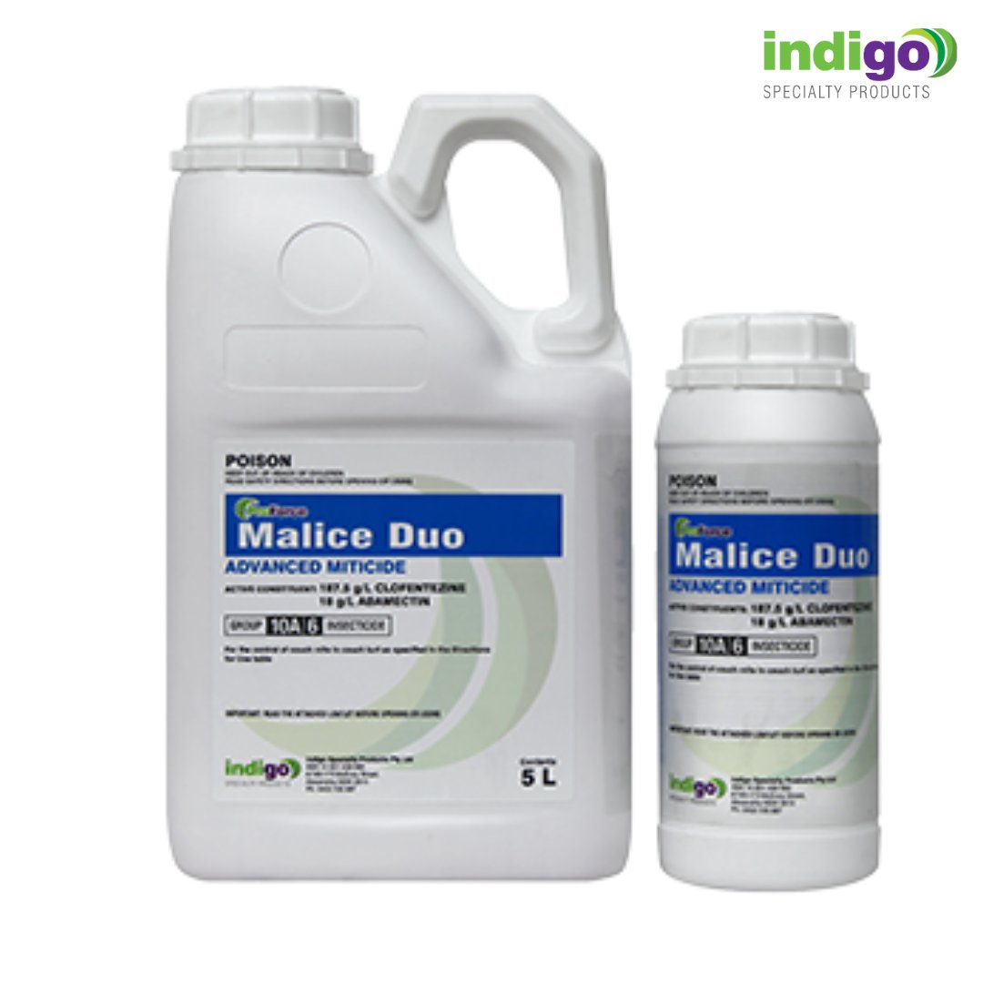 A key feature of ProForce Malice Duo is its effective knockdown &amp; residual activity of mite populations. It controls feeding stages of mites, whilst also controlling the egg &amp; early mite larval stages. #miticide Visit our website indigospecialty.com.au