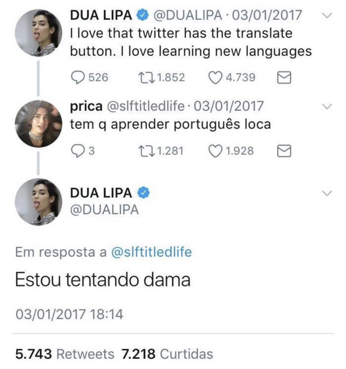 duacrpntr's tweet image. morro que a dua lipa falou isso em 2017 e provou 8 anos dps cantando em português