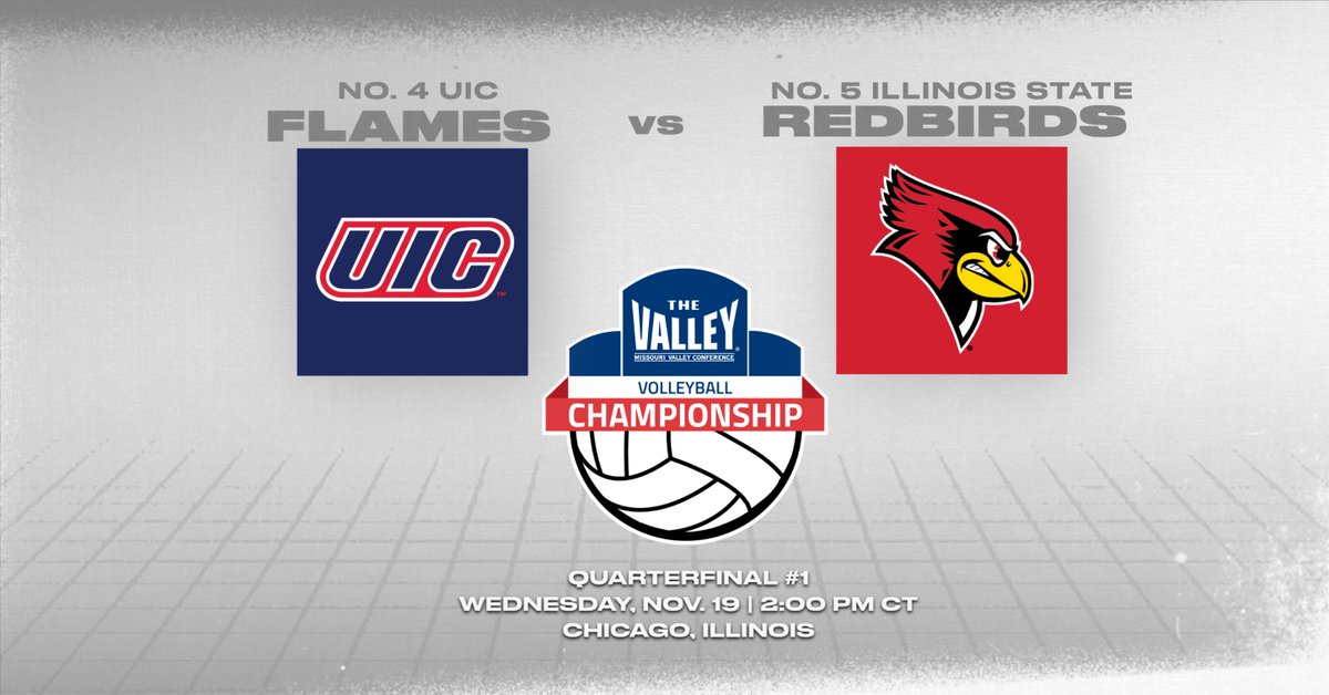 MVCsports's tweet image. No. 4 @UIC_Volleyball vs. No. 5 @RedbirdVB 

⏰ 2:00 PM CT
📍 Chicago, Ill.

Follow Along 📲 linktr.ee/MVCsports

#TheValleyRunsDeep
