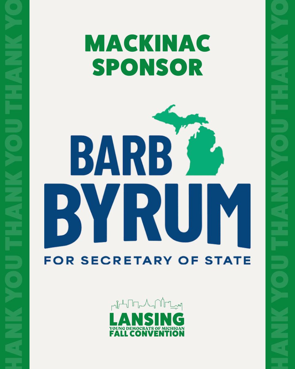 Thank you <a href="/BarbByrum/">Barb Byrum</a> for being a Mackinac Sponsor of #YDMLansing!